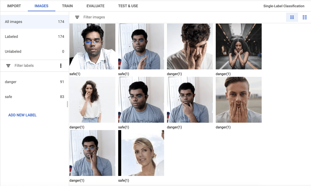 Google Cloud AutoML Vision - Warn Against Face Touching